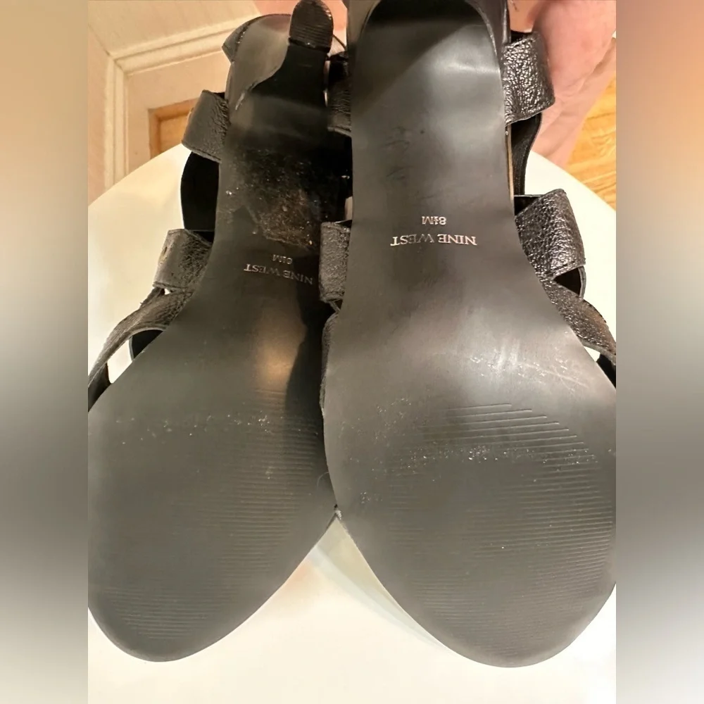 Nine West Black Strappy Studded Open Toe Heels Badgley 8.5